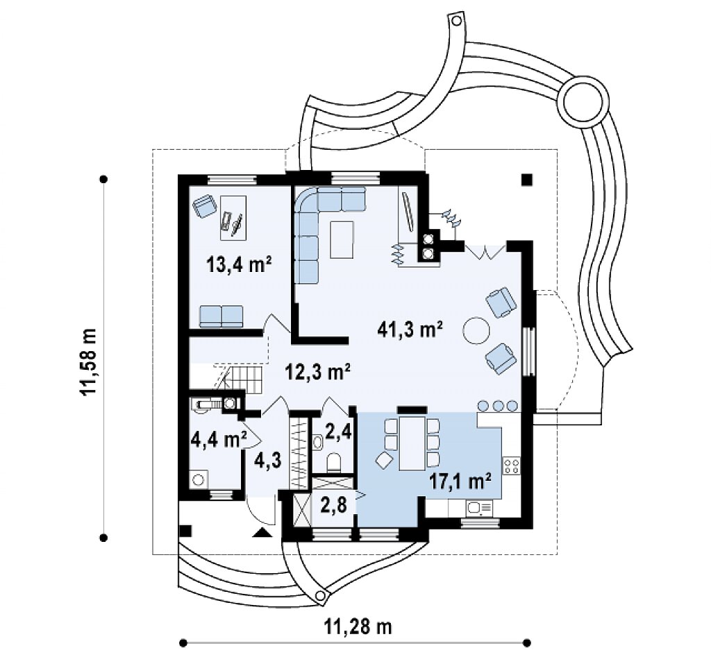 Первый этаж 98,0 м²