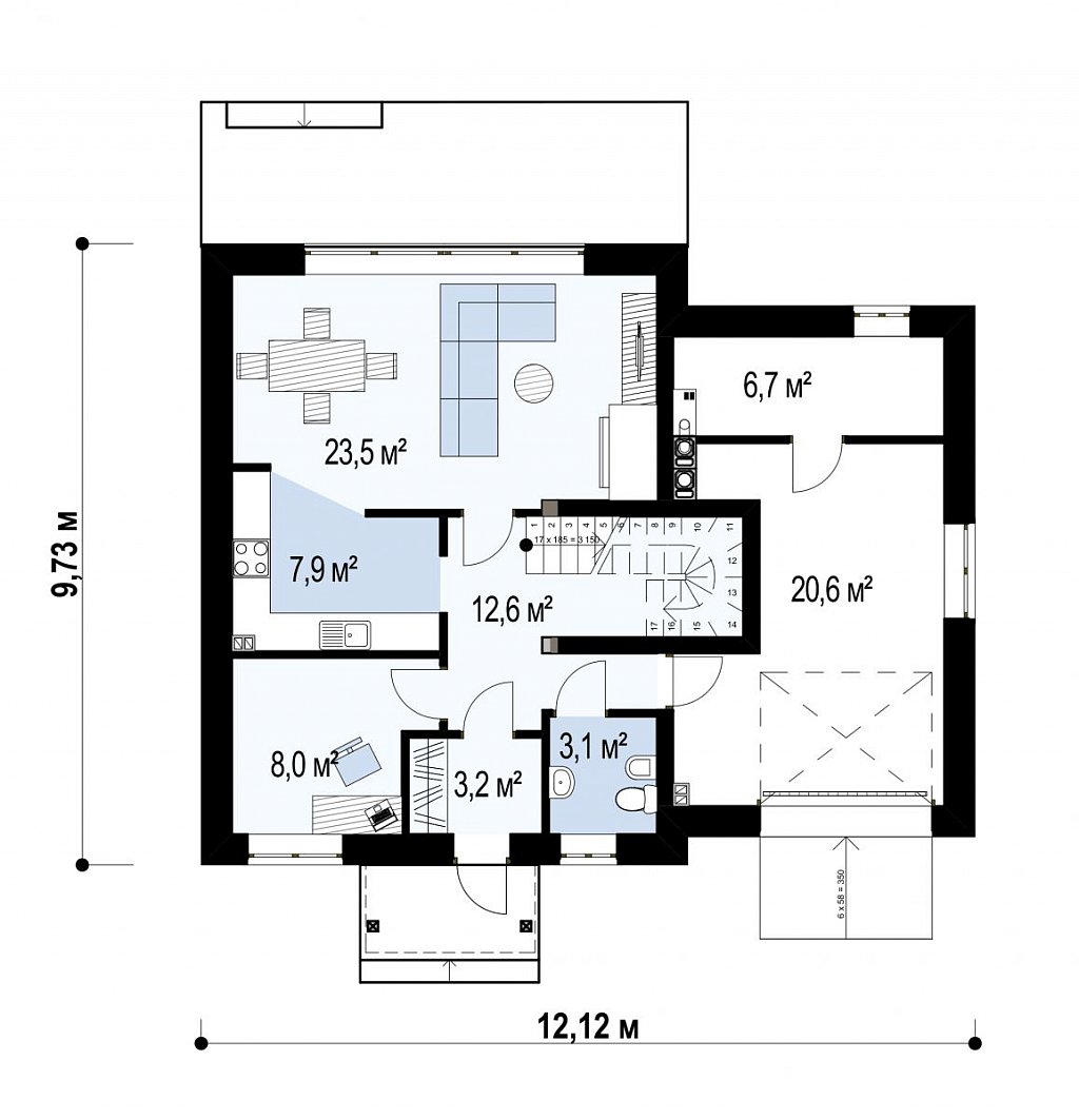 Первый этаж 120,4 м²