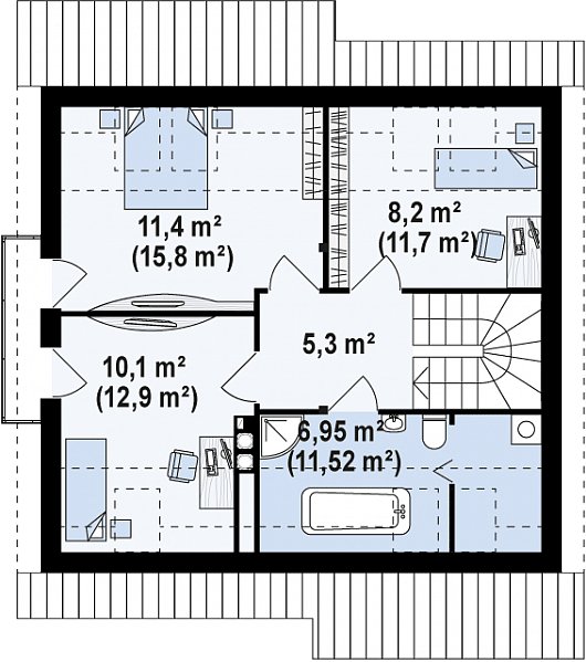 Второй этаж 57,5 м²