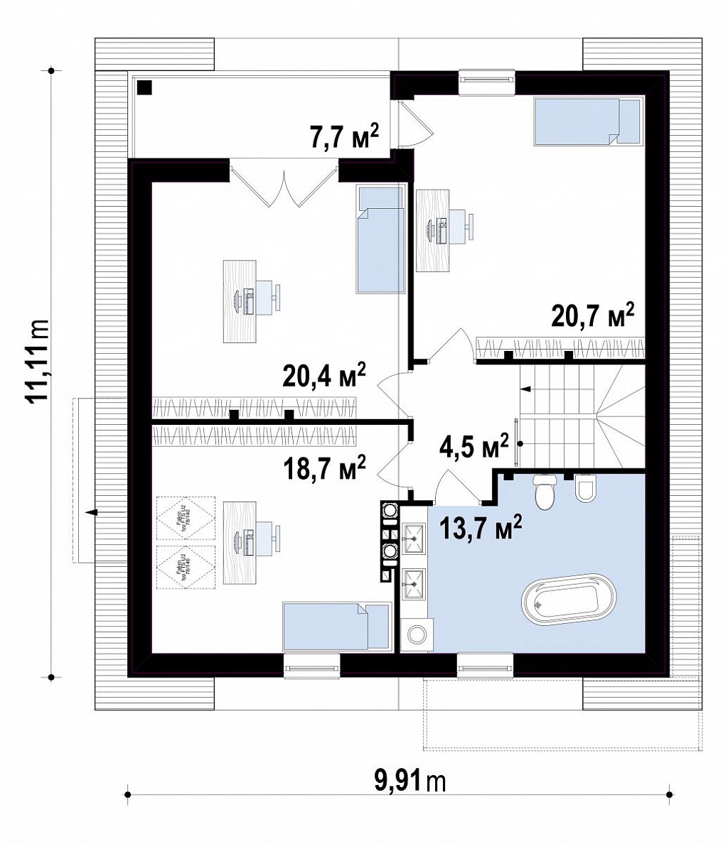 Второй этаж 77,4 м²