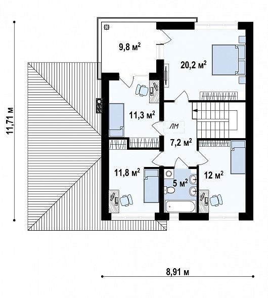 Второй этаж 68,8 м²