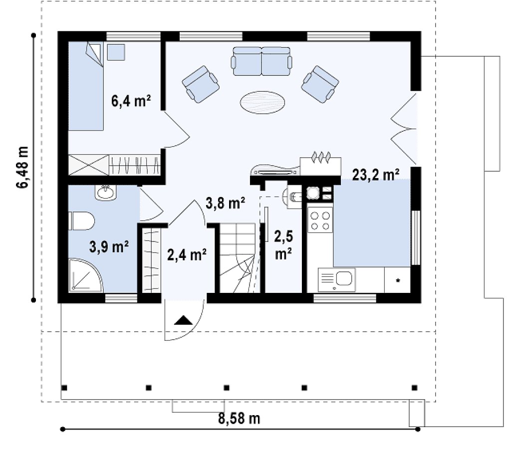 Первый этаж 42,9 м²
