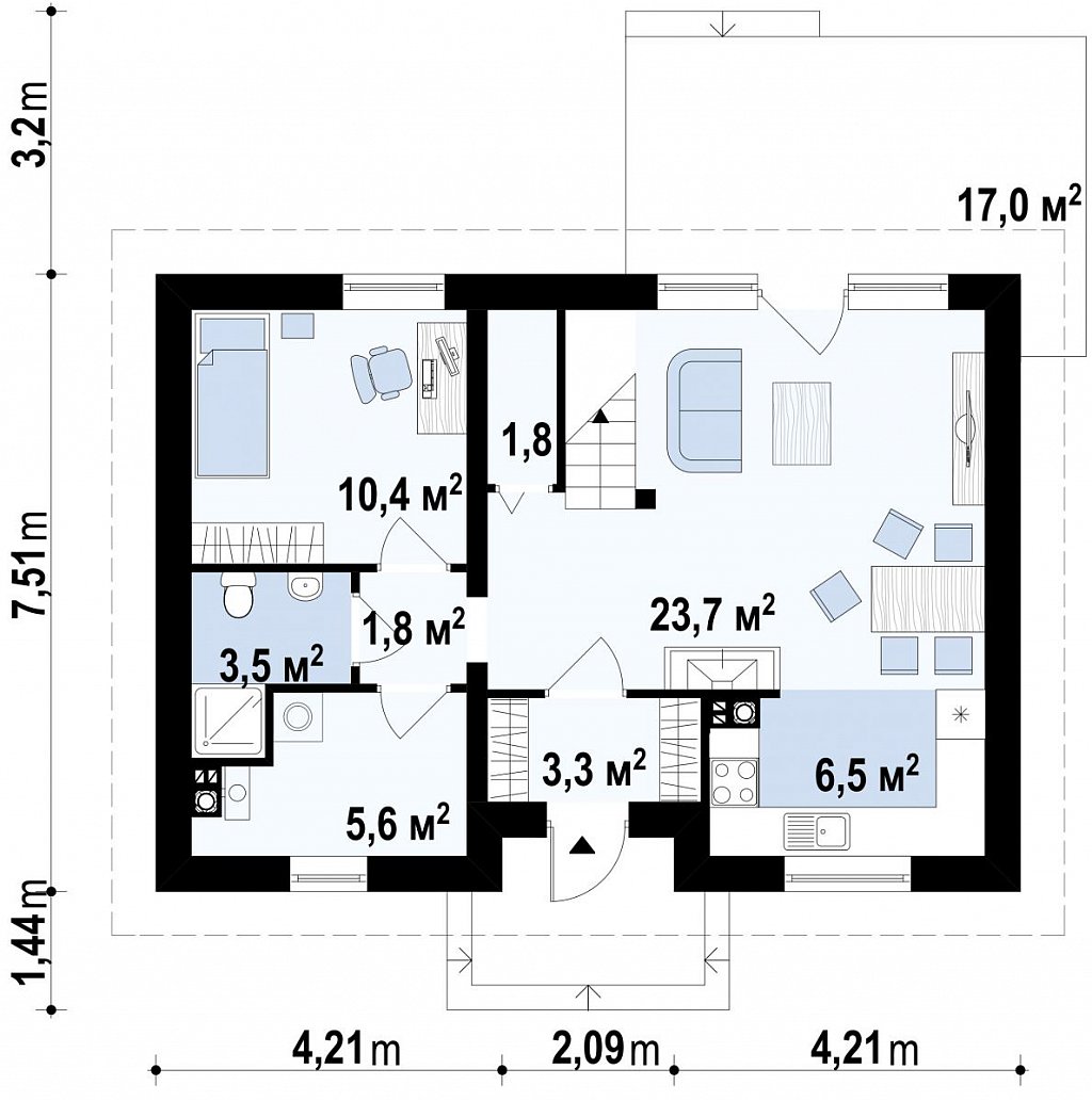 Первый этаж 60,1 м²