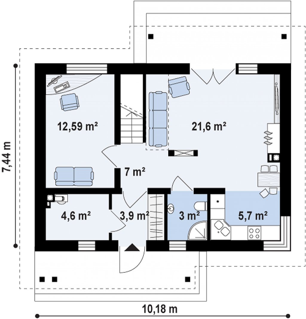 Первый этаж 58,4 м²