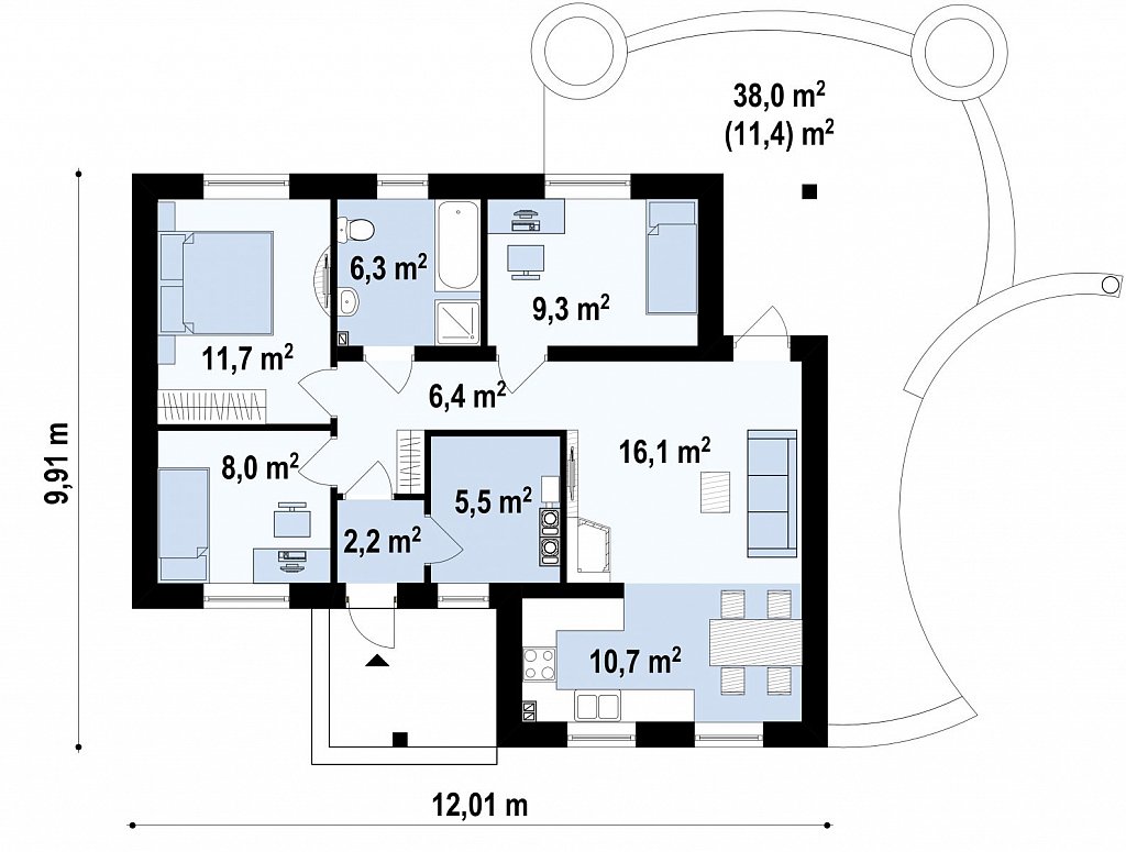 Первый этаж 87,6 м²