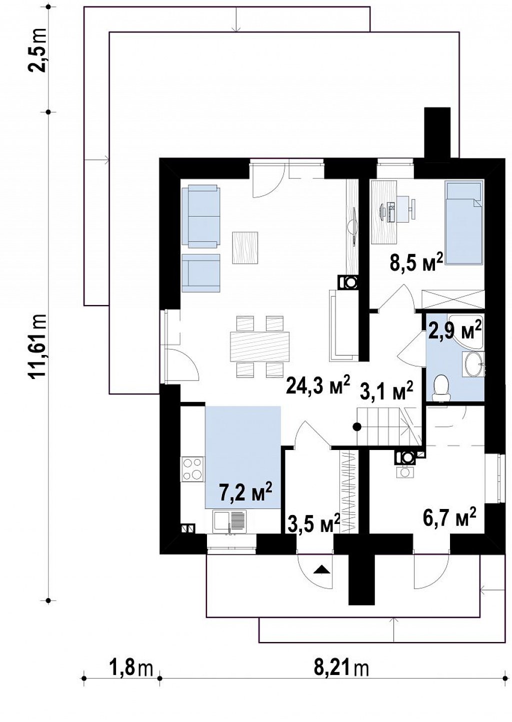 Первый этаж 71,0 м²