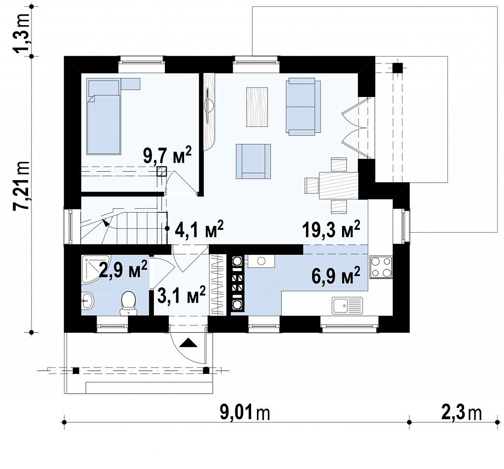 Первый этаж 49,3 м²
