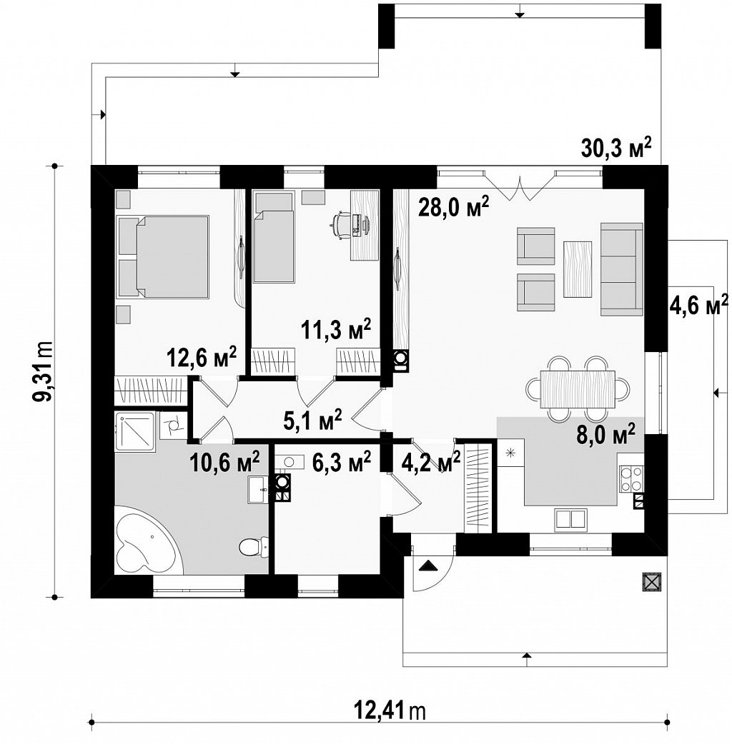Первый этаж 96,6 м²