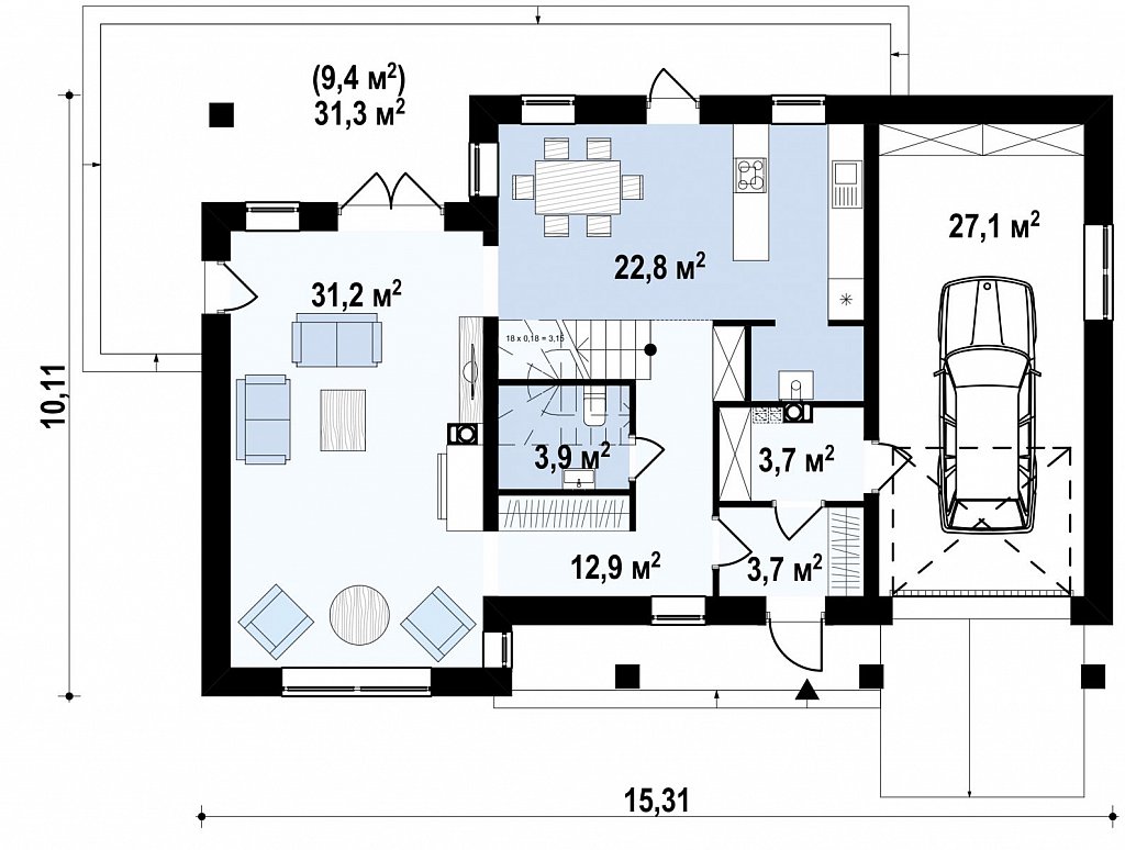 Первый этаж 117,4 м²