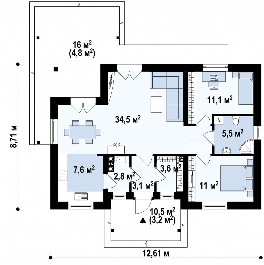 Первый этаж 87,2 м²