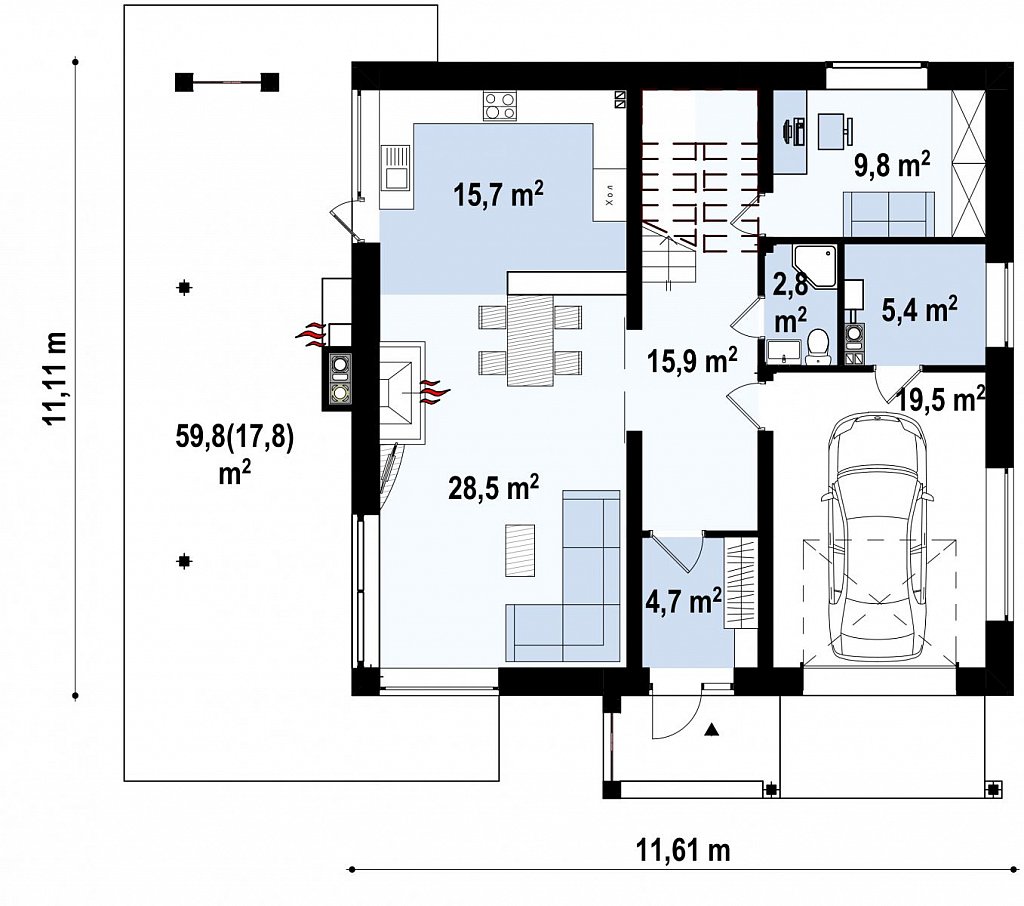 Первый этаж 117,5 м²