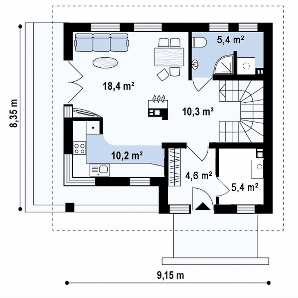 Первый этаж 57,0 м²