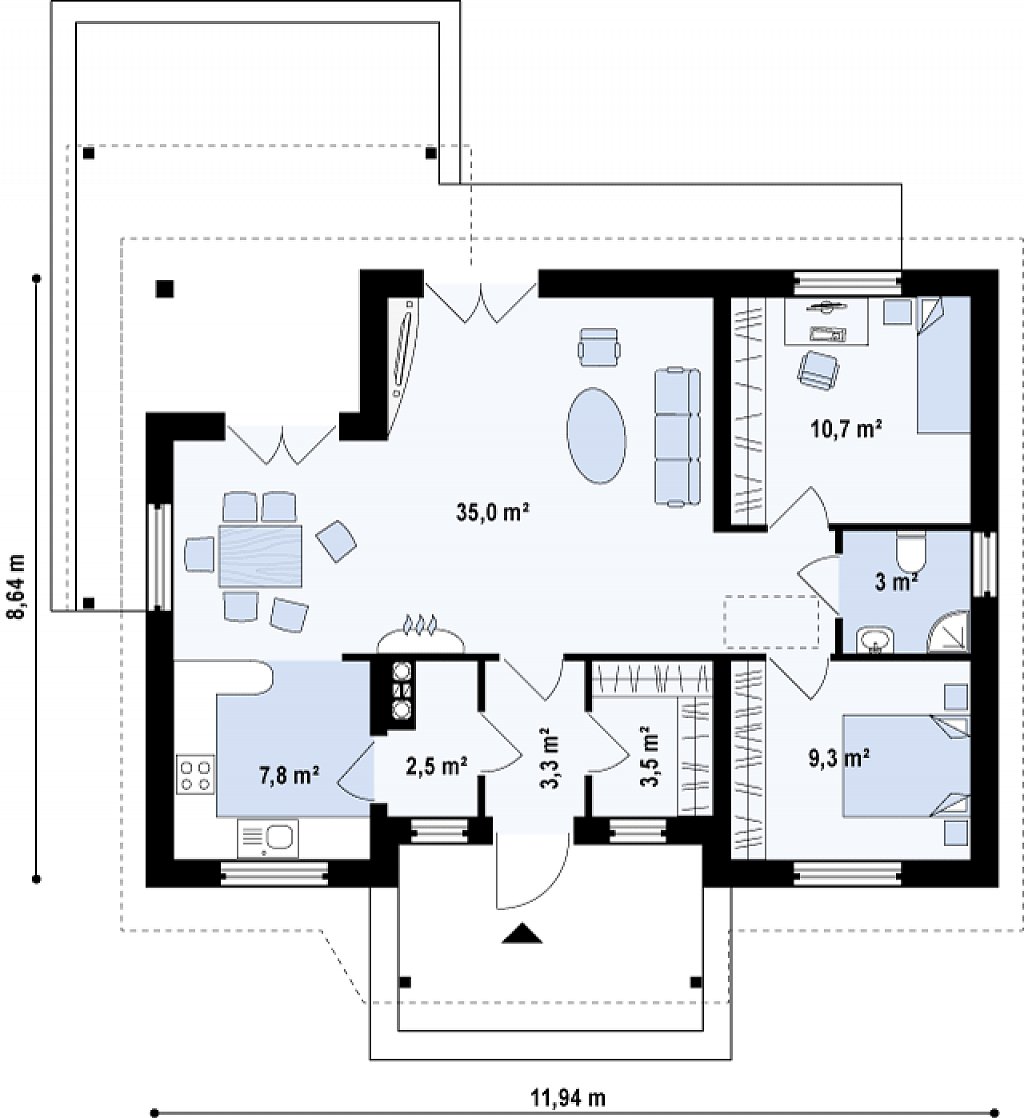 Первый этаж 74,3 м²