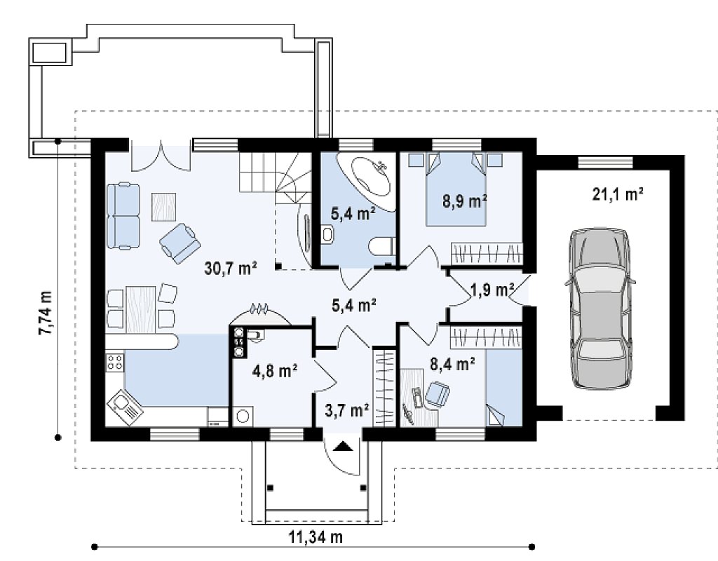 Первый этаж 88,9 м²