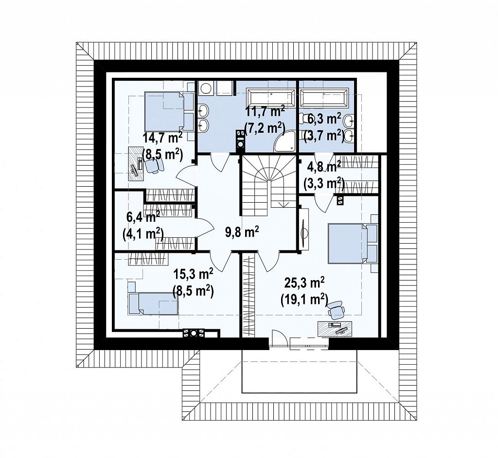 Второй этаж 91,5 м²
