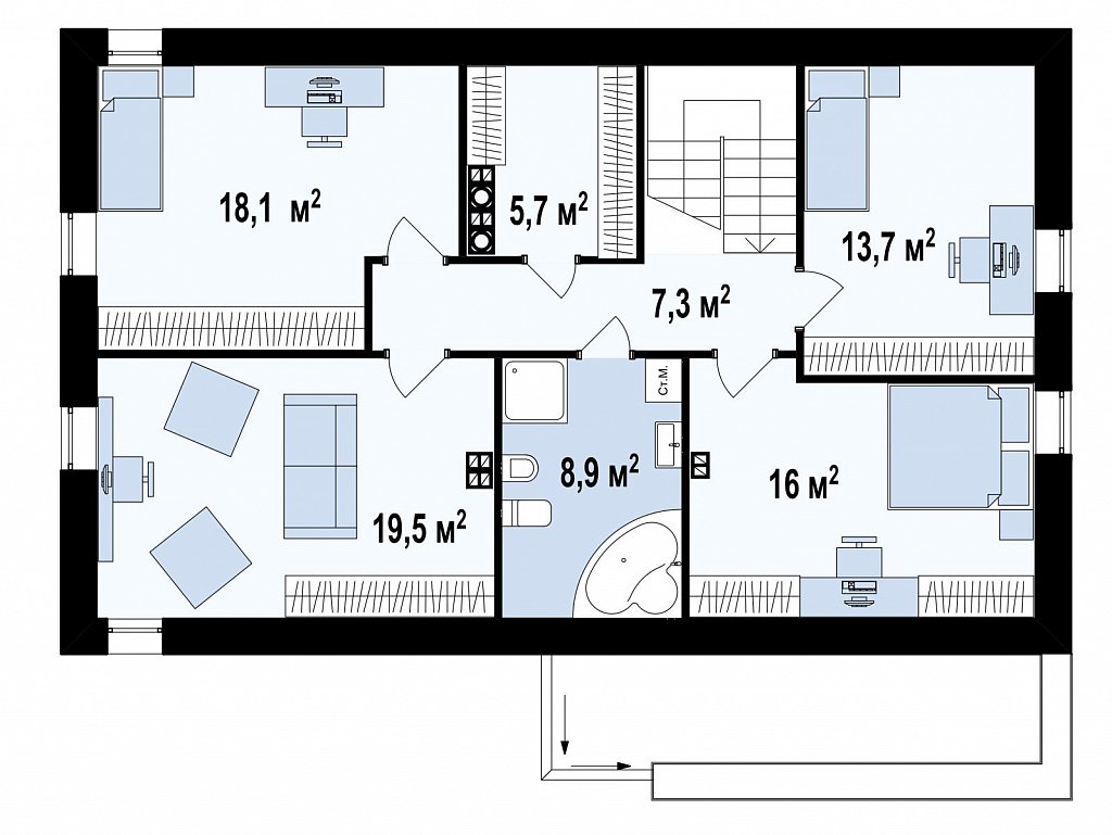 Второй этаж 91,0 м²