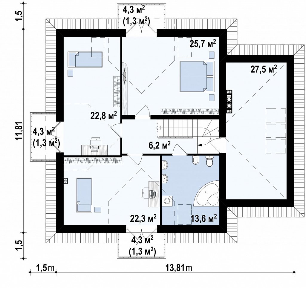 Второй этаж 90,7 м²