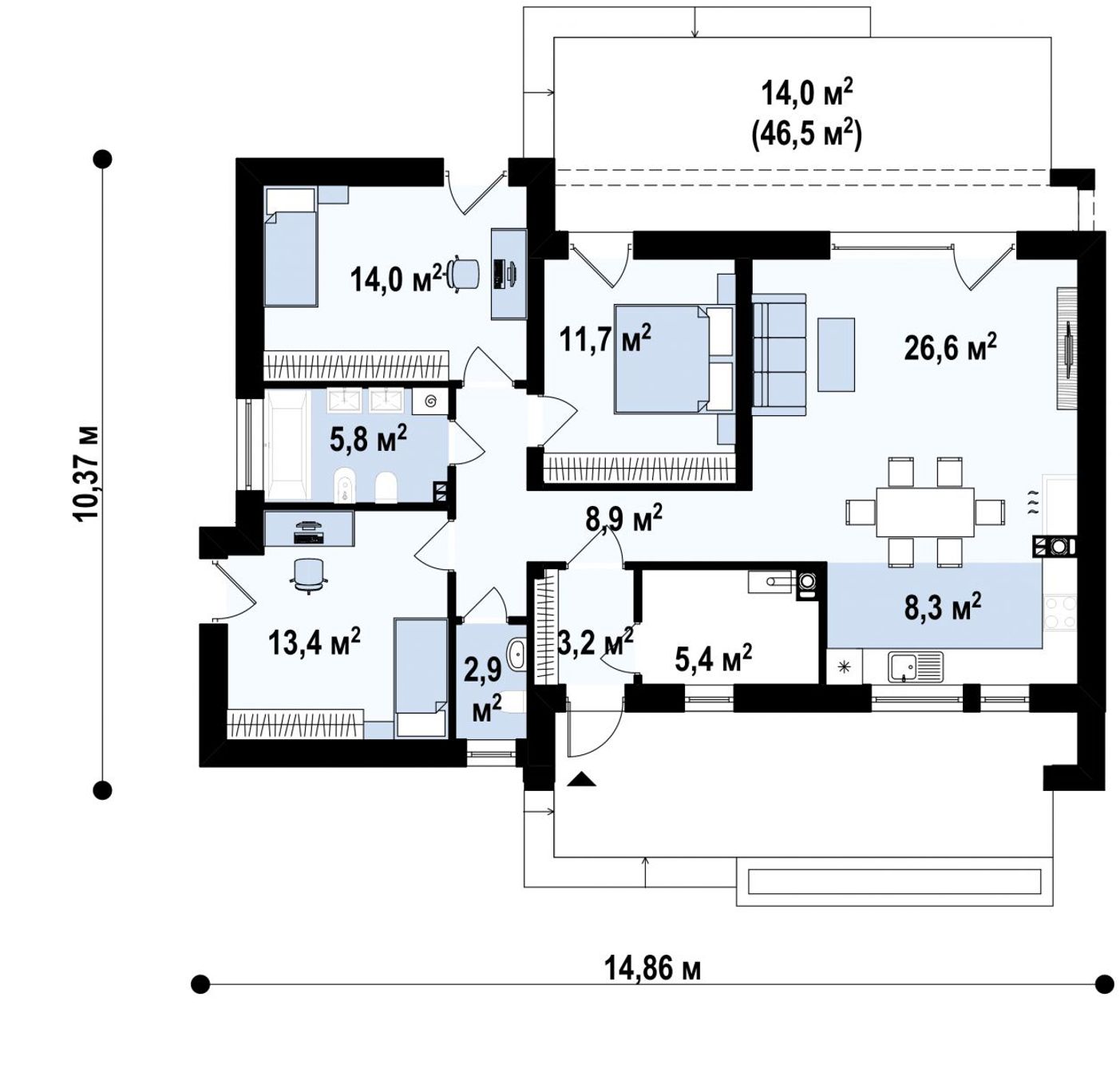 1-ЫЙ ЭТАЖ 100,2 / 116,5 m²