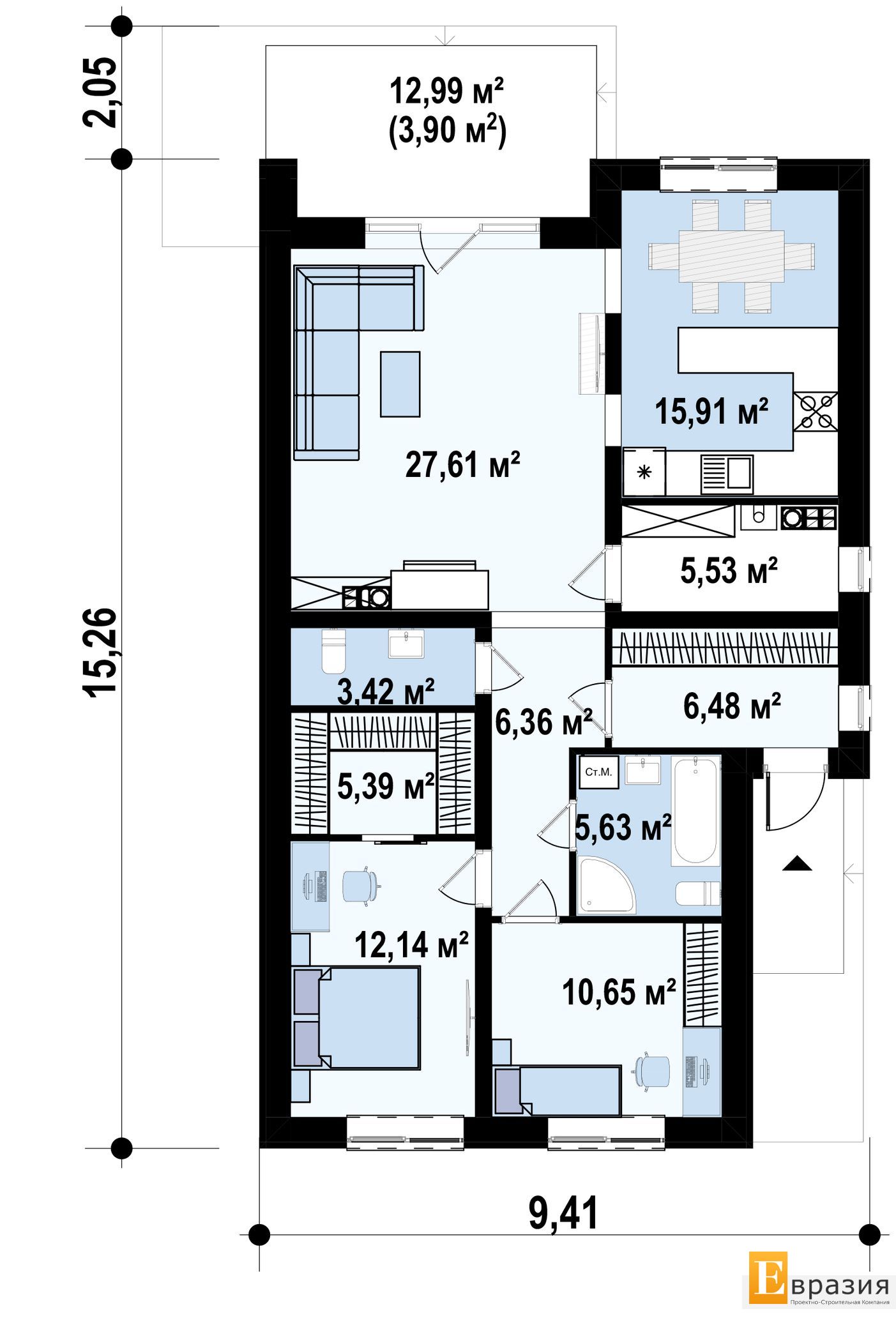 1-ЫЙ ЭТАЖ 99,1 / 103,0 m²