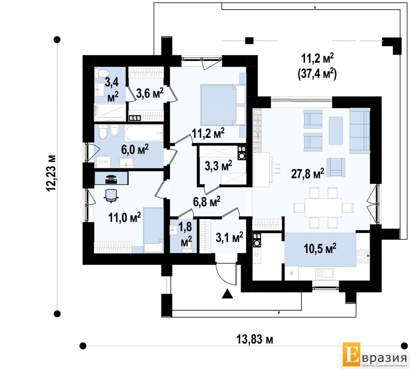 1-ЫЙ ЭТАЖ 91,0 / 102,2 m²