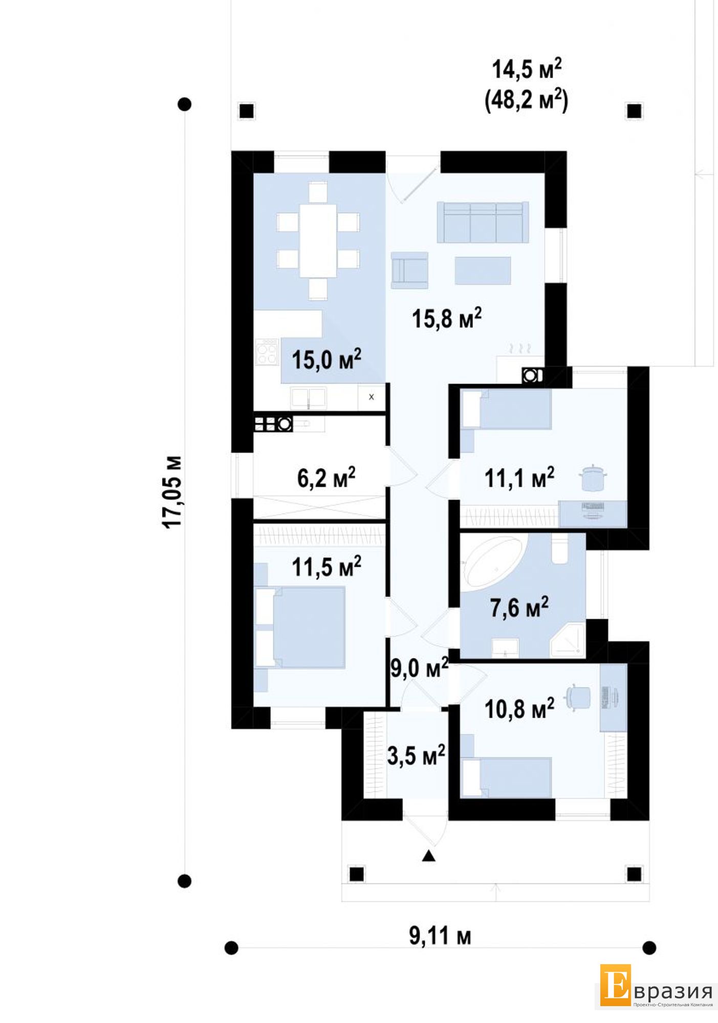 1-ЫЙ ЭТАЖ 90,5 / 105,0 m²
