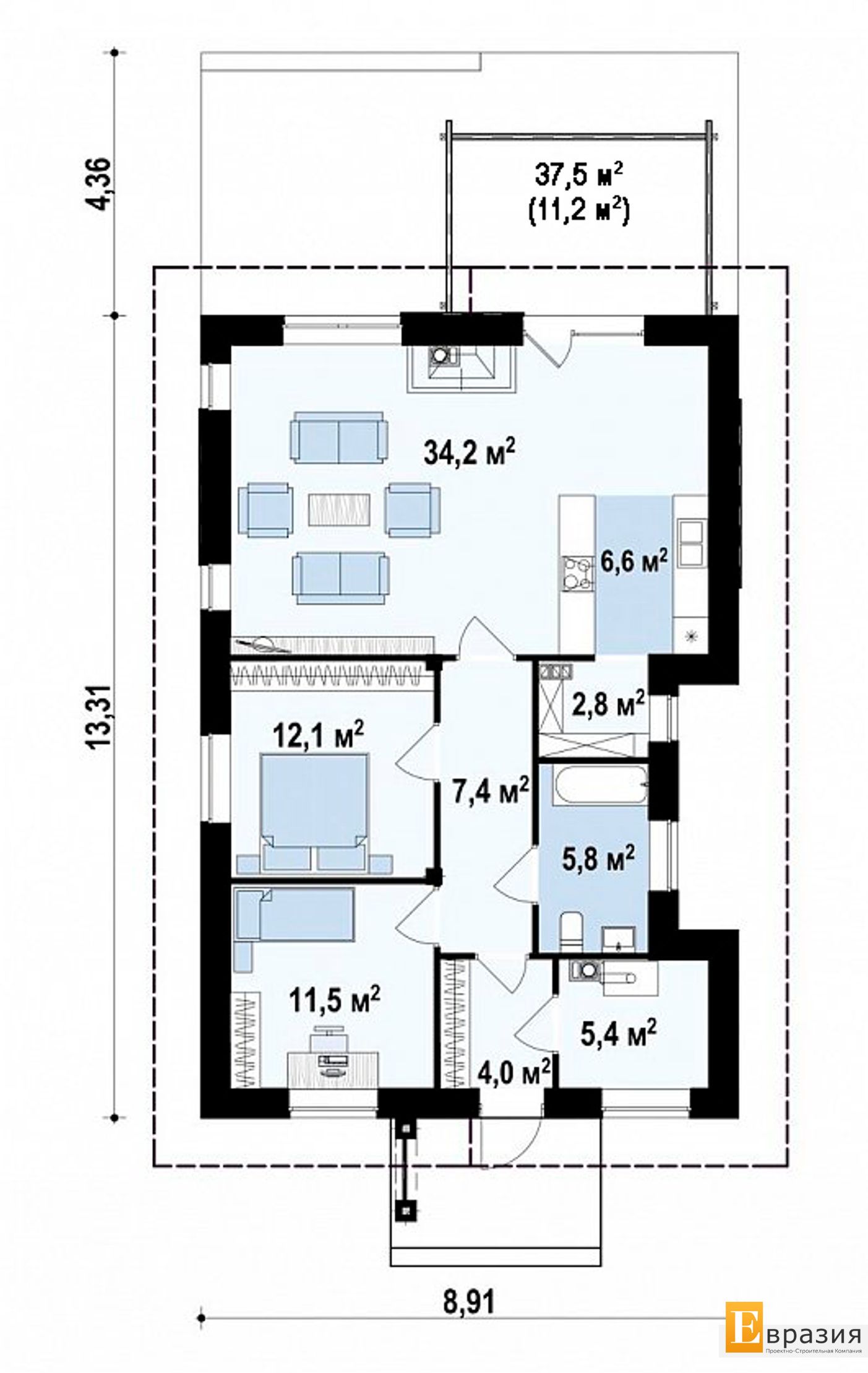 1-ЫЙ ЭТАЖ 89,8 / 101,0 m²