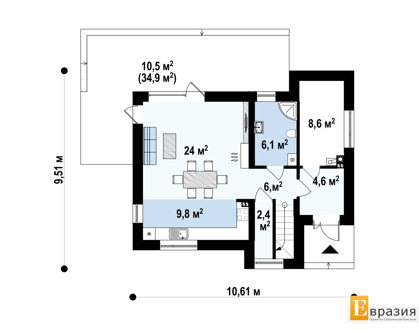 1-ЫЙ ЭТАЖ 61,5 / 72,0 m²