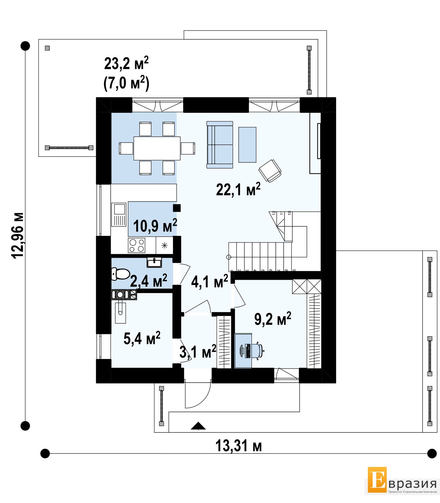 1-ЫЙ ЭТАЖ 57,2 / 64,2 m²