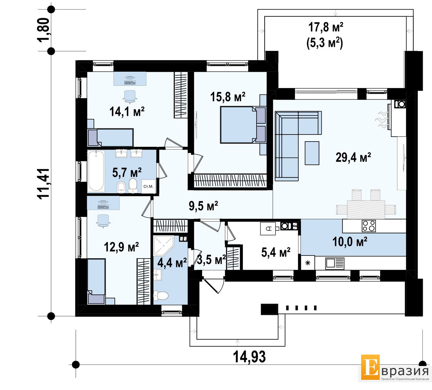 1-ЫЙ ЭТАЖ 110,7 / 116,0 m²