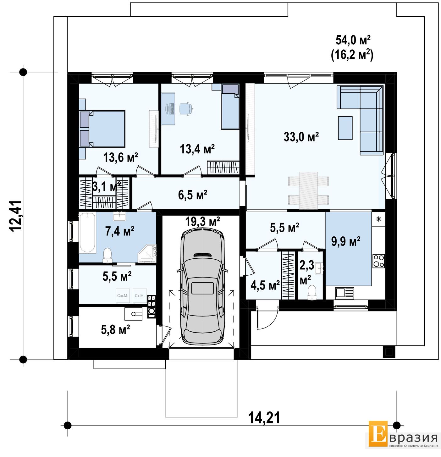 1-ЫЙ ЭТАЖ 129,8 / 146,0 m²