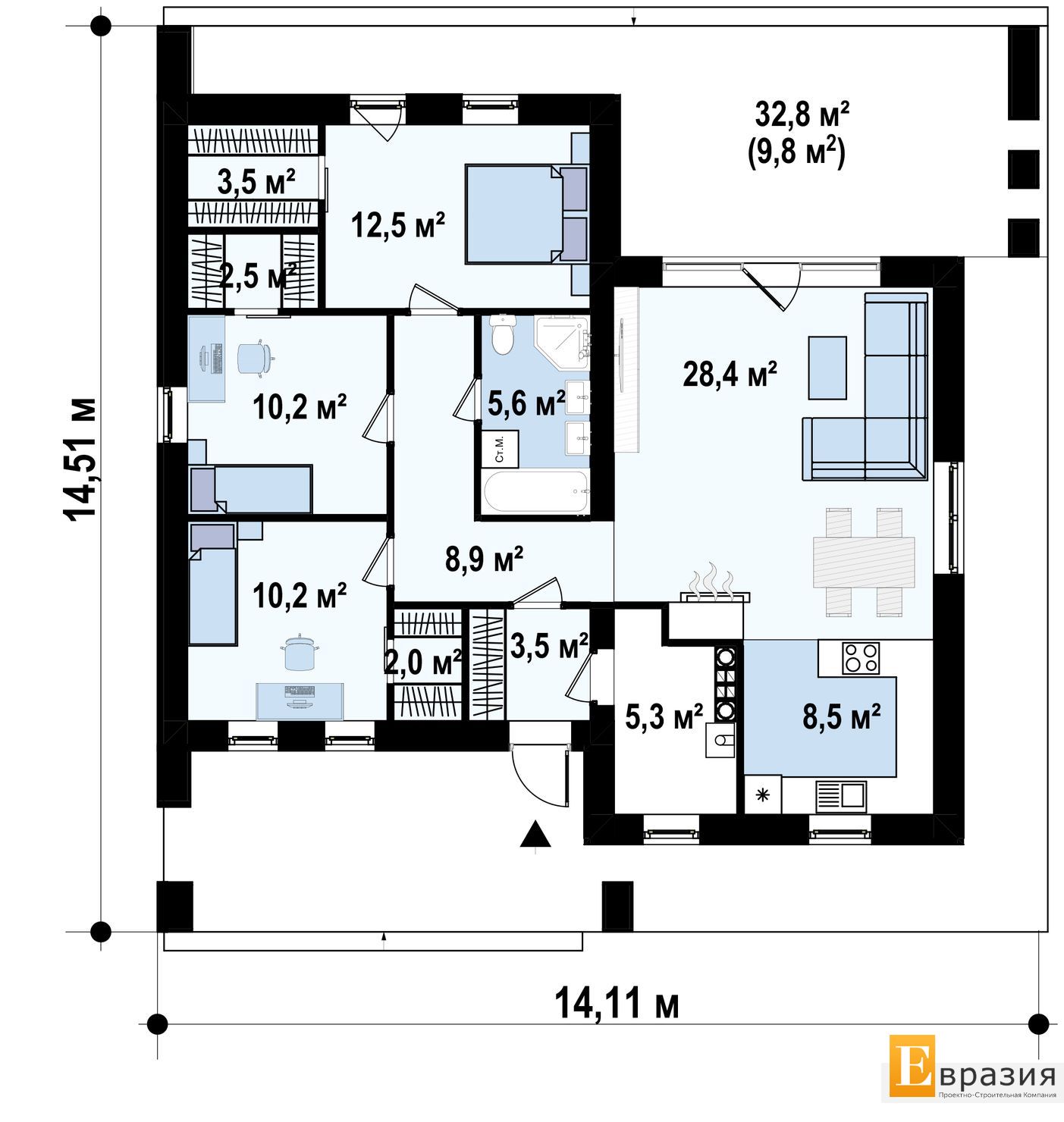 1-ЫЙ ЭТАЖ 101,1 / 110,9 m²