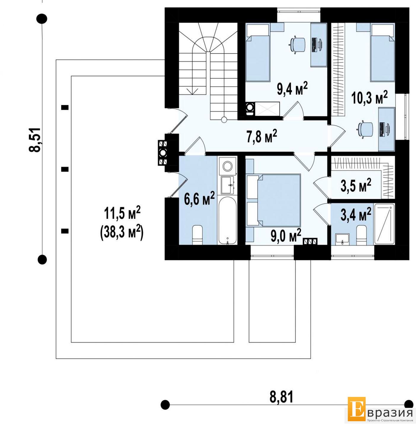 МАНСАРДА 50,0 / 61,5 m²